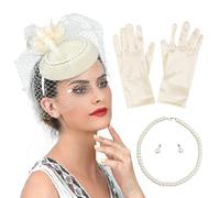 Ldabrye Diadema punk, sombrero, aro para el pelo, para mujer, aretes y collar de perlas para carnaval, fiestas, guantes, accesorios para el cabello para mujeres y niñas