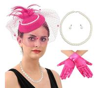 Ldabrye Diadema punk, sombrero, aro para el pelo, para mujer, aretes y collar de perlas para carnaval, fiestas, guantes, accesorios para el cabello para mujeres y niñas
