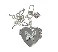 Ldabrye Elegante llavero de corazón de mariposa de metal resistente, llavero de corazón de mariposa, accesorio colgante para llevar a diario, accesorio de estilo vintage, Mariposa blanca pequeña