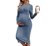 Ldabrye Elegante vestido de maternidad de tela de algodón suave, transpirable, cómodo, ajustable para embarazo, uso diario, ocasión formal, cintura elástica, vestido de maternidad, azul real, L