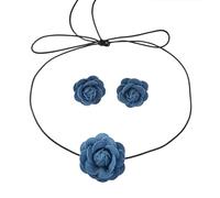 [Ldabrye] Gargantilla de tela azul denim, pendientes, conjunto de joyas de moda para mujeres, accesorios de fiesta hechos a mano