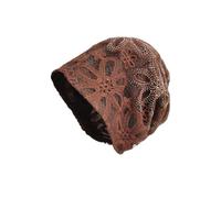 Ldabrye Gorro de ganchillo con diseño de calavera de flores para primavera y otoño, transpirable, cómodo, de poliéster, para mujeres y niñas, sombrero holgado de moda, marrón, Talla única