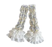 Ldabrye Guantes largos plisados sin dedos Lolitas con capas de encaje con volantes y mangas de brazo, accesorios de disfraz de princesa, fundas de brazo para mujer, lazos, guantes largos sin dedos, f