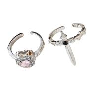 Ldabrye Juego de 2 anillos de cruces góticas oscuras con detalle de corazón, joyería unisex de moda para ocasiones especiales a juego, Red, como se describe, como se describe