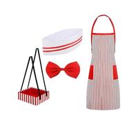 [Ldabrye] Juego de disfraz de camarero retro de la década de 1950, gorra con delantal a rayas y pajarita para adultos Halloween fiesta cosplay juego de disfraz de camarero