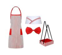 [Ldabrye] Juego de disfraz de camarero retro de la década de 1950, gorra con delantal a rayas y pajarita para adultos Halloween fiesta cosplay juego de disfraz de camarero