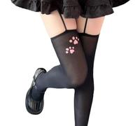 Ldabrye Preciosas medias de anime con estampado de patas de gatos y gatos, medias suaves y elásticas de mezcla de nailon para mujer, leggings góticos de anime, Negro, Altoa única