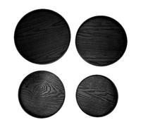 Ldafava Set de bandeja de servicio de madera 4 piezas a prueba de derrame resistente a prueba de derrame duradera bandejas redondas multifuncionales para servir para el restaurante. (Negro)