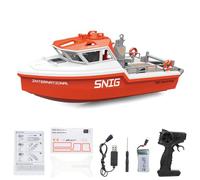 LDAUYZLING Barco de Control Remoto, Barco de Rescate de 2,4 GHz con Motor sin escobillas, Alarma de batería Baja para Piscinas y Lagos, Mini Juguete eléctrico para niños Adultos (Blanca y Naranja)