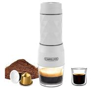 LDAUYZLING Máquina de café expreso manual portátil 3 en 1 Mini fría y caliente de 18 bar con palanca de prensa de espuma de leche Taza de 120 ml Funciona con cápsula DG/NES y (Blanca)