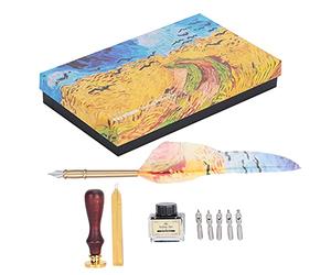 LDAUYZLING Pluma Dip Art Caligrafía Retro Vintage Pluma Caja de Regalo Kit con Herramienta de Sello Lacado (Campo de Trigo )
