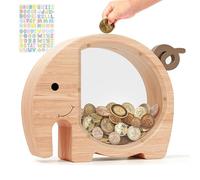 LdawyDE Hucha Infantil en Forma de Elefante, Hucha Madera con Ventana Transparente, Huchas Originales para niños y niñas, con Pegatinas Incluidas, una Excelente Opción de Regalo