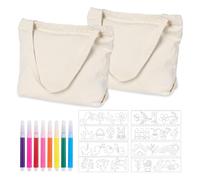 LDBKLGHJ 2 Piezas Tote Bag - Blanco Bolsa de Tela y Lista para Pintar, Bolsa de Tela Ideal para Regalar, Crea y Dibuja En Cualquier Momento，Incluye bolígrafos de colores y plantillas de dibujo.