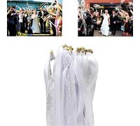 LDBKLGHJ 50 Piezas Varitas De Boda, Serpentinas, Cinta Palos de Seda, Varitas de Cinta con Campanas, bengalas para Bodas, Magica Cinta Wedding Wands para Cumpleaños, Navidad, Fiestas, blanco