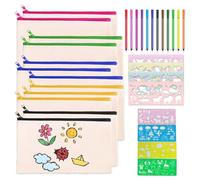 LDBKLGHJ Bolsas de Tela para Pintar - Excelente Set de Pintura para Tela con 12 Bolsas de 12 Lápices de Colores y 8 Plantillas para Dibujar