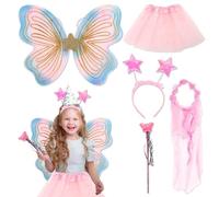 LDBKLGHJ Disfraz de hadas y princesas para niñas: Mujeres Falda Tutú Conjunto de 5 piezas, disfraz de mariposa, alas de mariposa, disfraz de sirenita y Vaiana para niñas de 3 a 8 años