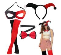 LDBKLGHJ Disfraz de Halloween para Mujer - Conjunto de Diadema, Máscara, Pajarita y Medias Largas en Negro y Rojo Fiesta de Halloween y el Carnaval