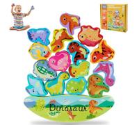LDBKLGHJ Juego de Apilamiento Madera Equilibrio Dinosaurios, Juego Balanceo Bloques Educativos, Juguete de Madera Montessori motricidad apilable Juego clasificación para niños