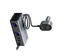 Ldbuejiaja 120 W de alto rendimiento 9 en 1 adaptador de coche con cable USB C retráctil, múltiples puertos para PD65w carga rápida vehículo encendedor adaptador