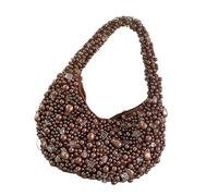 Ldbuejiaja Bolso de hombro tejido decorado con perlas de poliéster ligero Bolsa de ocio para el día a día y fiesta Bolso bandolera de moda decorado con perlas