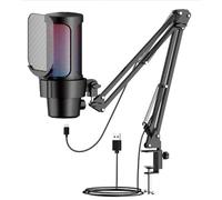 Ldbuejiaja Pastilla USB con brazo de horca, sonido de resolución completa, filtro de ruido de fondo para arquitectos de contenido, radiodifusión, condensador USB