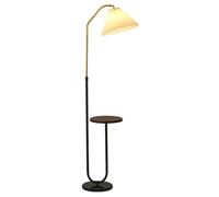 LDCBFTR Lámpara de pie nórdica con Mesa Lámparas de pie de Altura Ajustable con Pantalla de Lino Plisado Blanco Lámpara de pie de Metal Negro Luz de Poste de Lectura Que cuida los Ojos para el hogar,