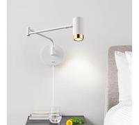 LDCBFTR Luces de Pared Luces LED Indoor Retro con Interruptor 350 ° + 180 ° Aluminio rotativo de Aluminio Largo Arms Bedside Reading para Salas de Estar de Dormitorio Estudios (Blanco + Oro)