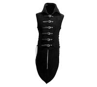 LDDIFHWW Chaleco Unisex de Estilo Medieval para Cosplay, Largo Medio, Sin Mangas, con Hebilla de Cuero, Estilo Gótico Caballero, Negro, XXL