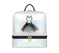 LDDIFHWW Mochila de Baile Infantil Bolsa Backpack con Acabado Holográfico y Bordado de 3D PVC Resistente al Agua Compartimentos para Ropa y Zapatillas Adecuada, Plata