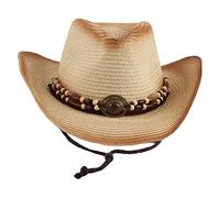 LDDIFHWW Sombrero Vaquero Occidental, Sombrero para El Sol con Cuerda Cortavientos, Sombrero de Playa de Paja de Papel con Cinturón de, Ancho Ajustable, Beige