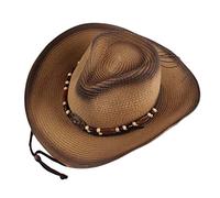 LDDIFHWW Sombrero Vaquero Occidental, Sombrero para El Sol con Cuerda Cortavientos, Sombrero de Playa de Paja de Papel con Cinturón de, Ancho Ajustable, Caqui