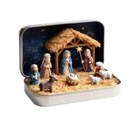 Ldduopp Mini Navidad nativity Set en una caja de lata, juego de belén en una lata Belén de Navidad Decoración navideña para estantería, chimenea, repisas, mesita de noche, sala de estar, oficina