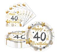 LDFDRT Platos y servilletas para fiesta de cumpleaños número 40 de 9 pulgadas, 40 unidades, platos y servilletas desechables para pastel y postre para 20 invitados