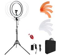 LDGHO Anillo de luz de 18 pulgadas, luz regulable de 55 W de 5500 K con filtro de color de 240 LED, tubo suave y bolsa de transporte para YouTube, TikTok, selfies y fotografía, compatible con cámara y