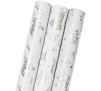 LDGOOAEL Mini rollo de papel de regalo corto de Navidad con líneas de corte en el reverso (17 x 120 pulgadas por rollo), azul marino con diseño de lámina dorada para vacaciones, cumpleaños