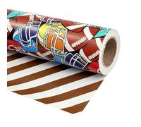 LDGOOAEL Mini rollo de papel de regalo de cumpleaños corto, diseño reversible (17 pulgadas x 32.8 pies), patrones de fútbol para niños, niños