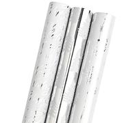 LDGOOAEL Mini rollo de papel de regalo de Navidad corto con líneas de corte en el reverso (17 x 120 pulgadas por rollo), copos de nieve plateados y diseño de felices vacaciones para vacaciones,