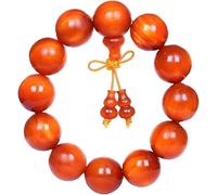 LDGSUPH 15/18/20 mm Pulsera de madera Budista tibetano Cuentas hechas a mano Oración Mala Elástica Con colgante calabaza Macramé Diseño textura única Joyería(B,15mm)