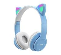 LDGSUPH Bluetooth Headphones P47M Auriculares para Juegos Inalambricos Bluetooth Orejas De Gato Luz Flash Control Microfono Sonido Estereo para Telefono Sports Earbuds(Baby Blue)