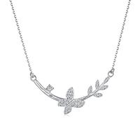 LDGSUPH Collar con colgante de plata ley S925, collar mariposa for mujer, joyería fina circonio, oro for boda(Silver)