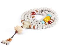 LDGSUPH Pulsera de 108 cuentas budista tibetana estrella Luna Bodhi con colgante loto/Buda meditación madera Natural Mala collar oración