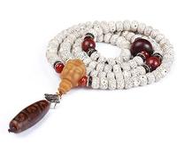 LDGSUPH Pulsera de 108 cuentas budista tibetana estrella Luna Bodhi con colgante loto/Buda meditación madera Natural Mala collar oración