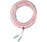 LDGSUPH Pulsera, Mala De 6 MM Budista 108 Cuentas Oración Cristal Rosa/Cristal Fresa Joyería Piedra Amor Con Regalo Acción Gracias Navidad