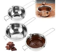 LDHHYH 3 Piezas Cazo Acero Inoxidable para Baño Maria, Recipientes 400, 600 y 1000 ml con Doble Pico, Mango Largo para Derretir Chocolate, Mantequilla, Queso y Preparar Salsas