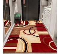 Ldiuttu Alfombra salón 120 x 160 cm Antideslizante y Lavable Suave para Cocina Habitación Pasillo Dormitorio Comedor Suelo Alfombra Líneas geométricas Modernas en Rojo, Amarillo y Negro.