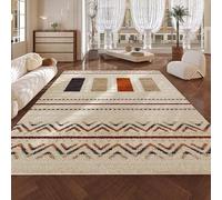 Ldiuttu Alfombra salón 140 x 160 cm Alfombras Antideslizante y Lavable Suave Alfombras para Cocina Habitación Pasillo Dormitorio Comedor Líneas geométricas Modernas, Rojas y Beige, Leyendo.