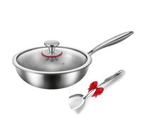 LDKFLKR SartéN Antiadherente Martillada De Titanio, SartéN De Titanio Sin Revestimiento con Tapa Y EspáTula Adecuada para FreíR Carne Y Huevos Apta para Todo Tipo De Estufas,26cm/10.2in