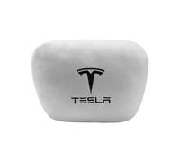 LDKH Almohada para Reposacabezas de Coche para Tesla Model 3 y S X, Ortopédica, Lavable, con Emblema,Normal-White