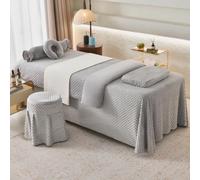 LDLCYCN 4Pcs Mesa De Masaje Falda Cama Caliente Sábanas De SPA | Tela De Terciopelo,Con Funda De Almohada,Funda De Taburete,Funda De Edredón,Con Agujero Para La Cara, Para Centro De Spa