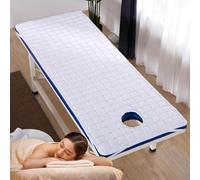 LDLCYCN Almohadilla Para Mesa Masaje Spa Colchón Para Salón Belleza Orificio Para Cara Cubierta Cama Para Pestañas Con Cabeza Trapezoidal Redonda Cuadrada Con Banda Elástica,blanca,60 * 190(S)